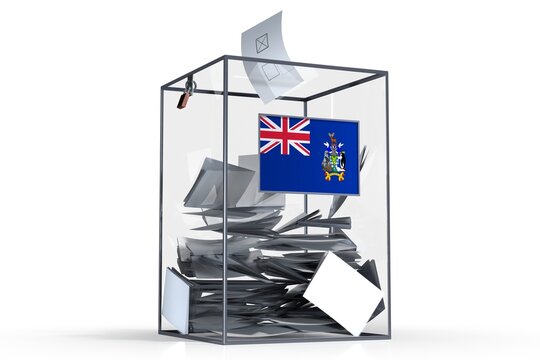 South Georgia and South Sandwich Islands - ballot box with voices and national flag - election concept - 3D illustration