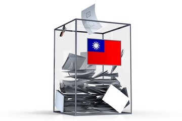 Fototapeta na wymiar Taiwan - ballot box with voices and national flag - election concept - 3D illustration