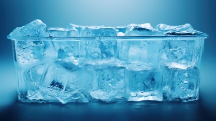 Obraz premium Chilled water encases a tub, with ice cubes floating, symbolizing the rejuvenating power of cold immersion for recovery