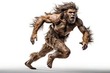 Photo of a mythical Neanderthal in flight, embodying the spirit of ancient legends created with Generative AI technology