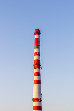 Concept shot of the chimney of thermal power plant. Industrial