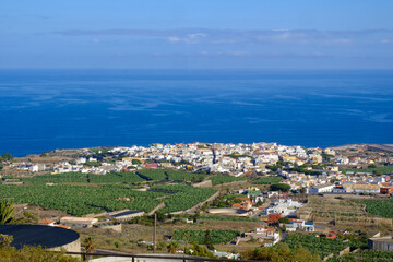 Fototapeta na wymiar Landscape with seaside village and banana plantations in the south of Tenerife, Spain