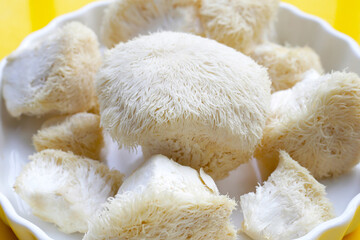 Fresh lion's mane mushroom. (Yamabushitake Mushroom)