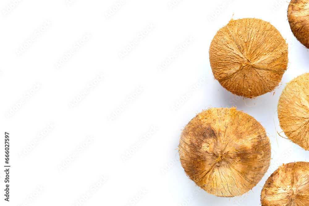 Wall mural coconut on white background. top view