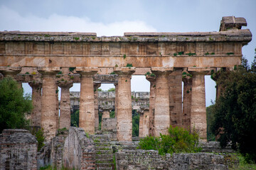 Temple of Poseidon in Archaeological Park of Paestum - Italy