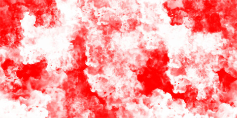 Red background with white clouds grunge texture. Grainy Light ink canvas for modern creative grunge design. Watercolor on white paper background. Vivid textured aquarelle painted.
