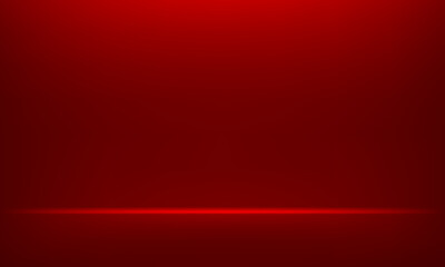 Empty red studio room. Template mock up for display of product on the website. Bright Christmas and New Year background light garlands. Vector illustration.