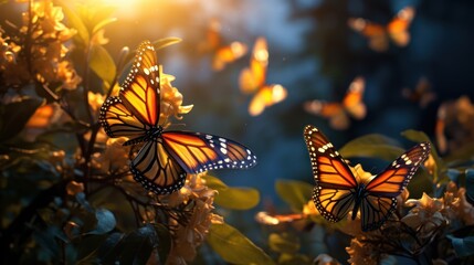 the beauty and grace of migrating monarch butterflies - obrazy, fototapety, plakaty