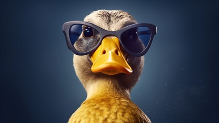 profile shot of a ducks head happy excited sunglasses.Generative AI