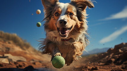 Dog jumping in air catching a ball. - Powered by Adobe