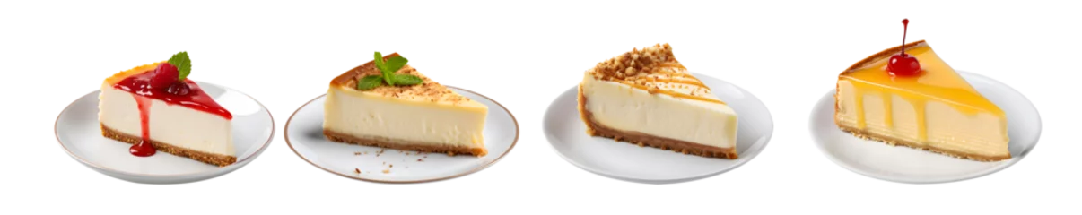 Foto op Plexiglas Slice of Cheese Cake on plate top view with transparent background, smooth blur edge, Generative AI © Bakemon