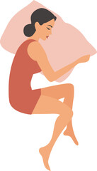 Fototapeta premium Happy woman sleeping well on bed png background 