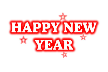 Neon Happy New Year text on transparent background