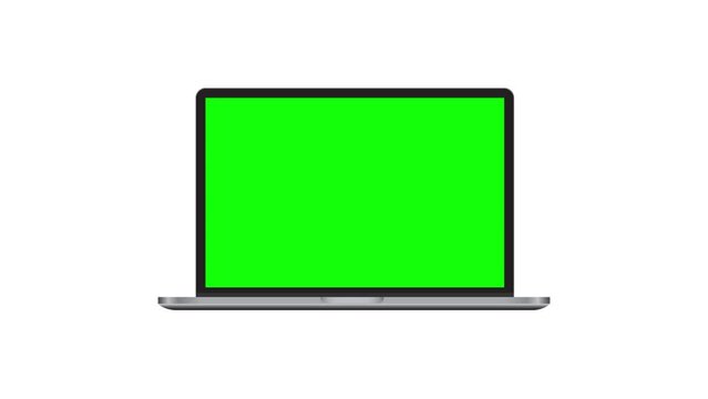 4k animation Laptop computer with blank green screen.Laptop computer motion on white background video