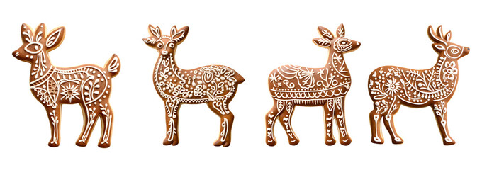 Christmas Gingerbread Deer top view with transparent background, smooth blur edge, Generative AI