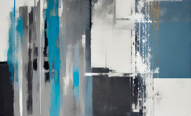 Abstract art cover template with weathered effect horizontal columns and shapes in a blue and grey color palette