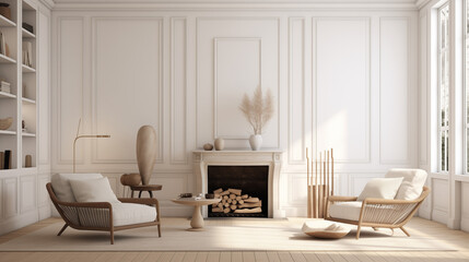 Interior Of A Bland Cream White Room With Fireplace