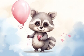 Baby nature illustration drawn raccoon art cartoon animal character cute