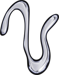 3d chrome metal organic fluid shape. Abstract liquid mercury metallic icon. 3d rendering aluminum gradient shape design element isolated on white background. Brutalist futuristic style