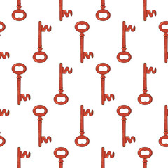 Groovy retro cartoon key. Vintage seamless pattern. Hand drawn style.