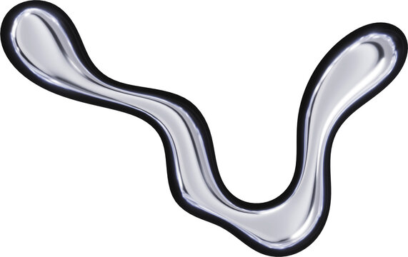 3d chrome metal organic fluid shape. Abstract liquid mercury metallic icon. 3d rendering aluminum gradient shape design element isolated on white background. Brutalist futuristic style