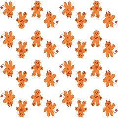 Fototapeta premium Cute and creepy Halloween character. Groovy retro cartoon evil gingerbread. Zombie demon cookie mascot. Spooky seamless pattern.