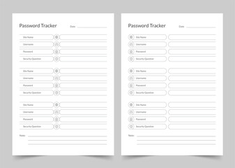 Password Tracker Template, Modern Planner Template Set, Vector Planner