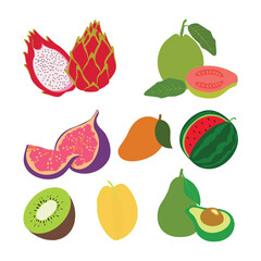 Fruit vector icon set illustration in flat style.