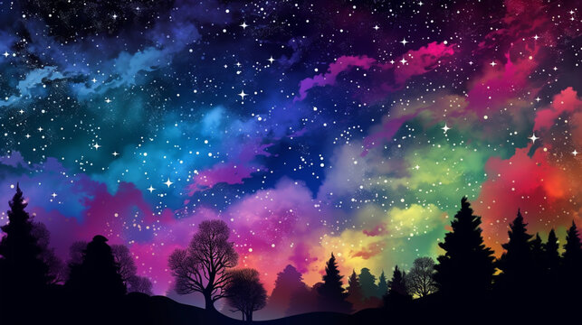 Clip art of mysterious night sky, colorful gradation night sky. Generative Ai