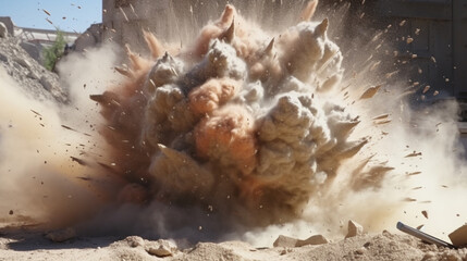 Close up of a detonator blast on the construction site. Generative Ai - obrazy, fototapety, plakaty