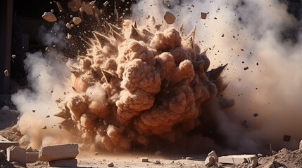 Close up of a detonator blast on the construction site. Generative Ai - obrazy, fototapety, plakaty