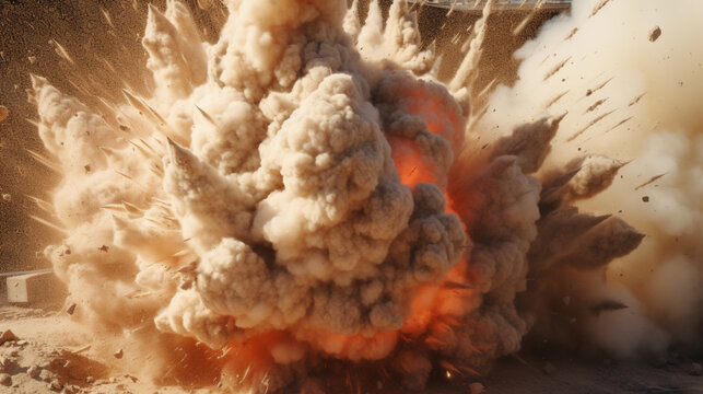 Close up of a detonator blast on the construction site. Generative Ai