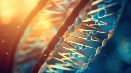 Close-up medical 3D illustration of DNA under microscope - obrazy, fototapety, plakaty