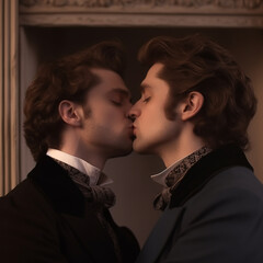 Two Young Victorian Era Men Kissing