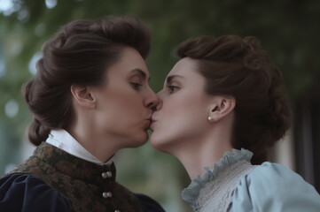 Two Victorian Era Women Kissing