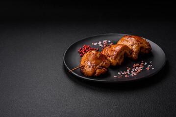 Delicious fresh chicken kebab with salt, spices and herbs