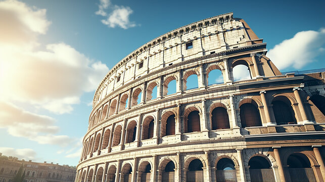 The Colosseum or Coliseum at sunrise. Generative Ai