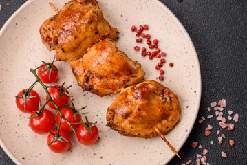 Delicious fresh chicken kebab with salt, spices and herbs