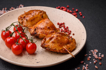 Delicious fresh chicken kebab with salt, spices and herbs