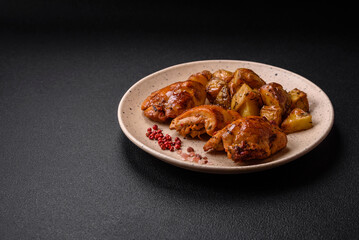 Delicious fresh chicken kebab with salt, spices and herbs