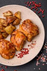 Delicious fresh chicken kebab with salt, spices and herbs