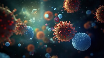 Fototapeta na wymiar Medical illustration of viruses microscopic view 3d graphics style