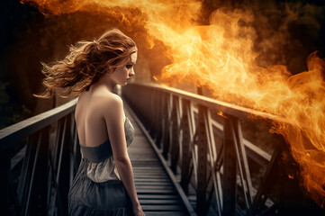 Woman on Burning Bridge