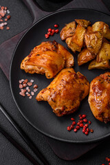Delicious fresh chicken kebab with salt, spices and herbs