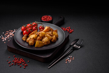 Delicious crispy fried potato wedges with salt, spices and herbs