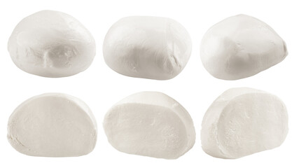 Mozzarella cheese isolated on white background, full depth of field