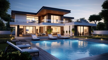 Fototapeta premium Photo of elegant new design villa with backyard