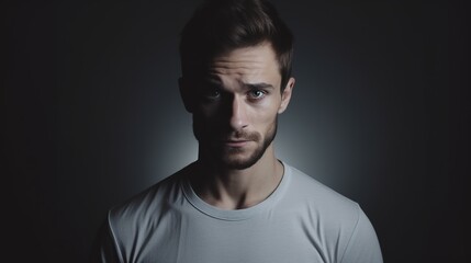 Obraz premium Scared Man Looking at the Camera Isolated on the Minimalist Background 