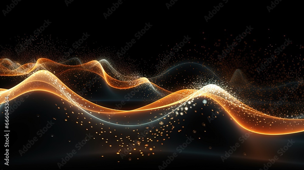 Leinwandbilder Abstract wave with moving dots. Flow of particles. Cyber technology illustration. 3d rendering