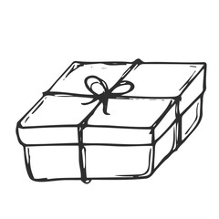 gift with bow. box, outline, comic, monochrome, christmas, birthday, present.